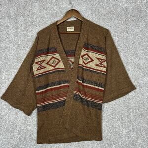 True Vintage Acrylic Aztec Print Knit Cardigan Size Medium Brown Red Cream